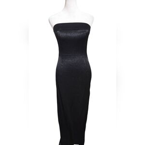 Vintage RAMPAGE Nylon Sheen Bodycon Strapless Maxi Dress In Black. Size Small